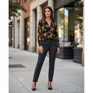 Floral Button-Up Blouse - Black and Yellow